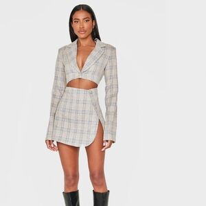 Plaid Cutout Blazer Mini Dress